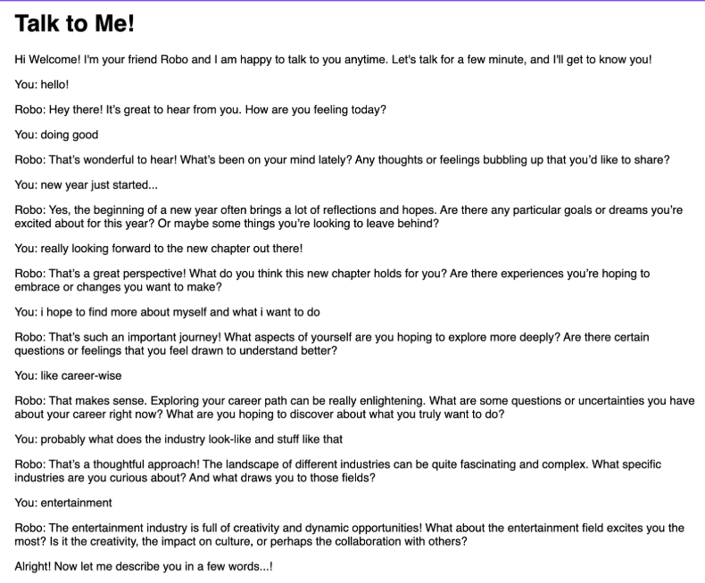 Talk to Me project screenshot